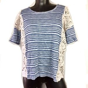 We the Free FP Blue Striped Lace S/S Tee Top Sz S